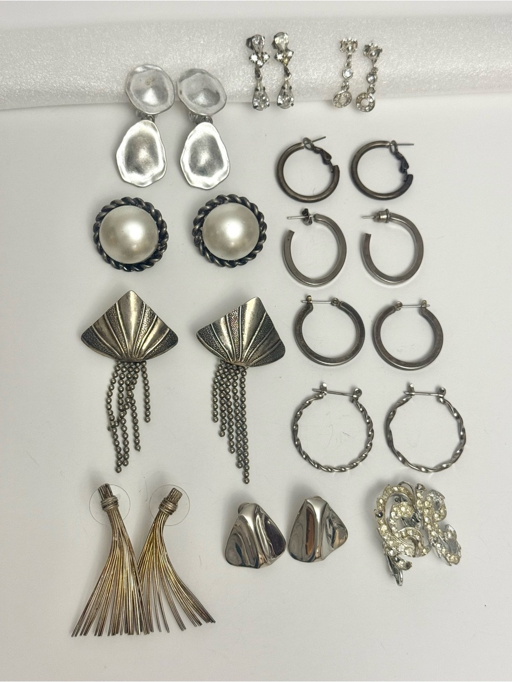 Vintage Silver Tone Earrings Lot (12 Pairs) JNY Statement Hoops Clips Bundle